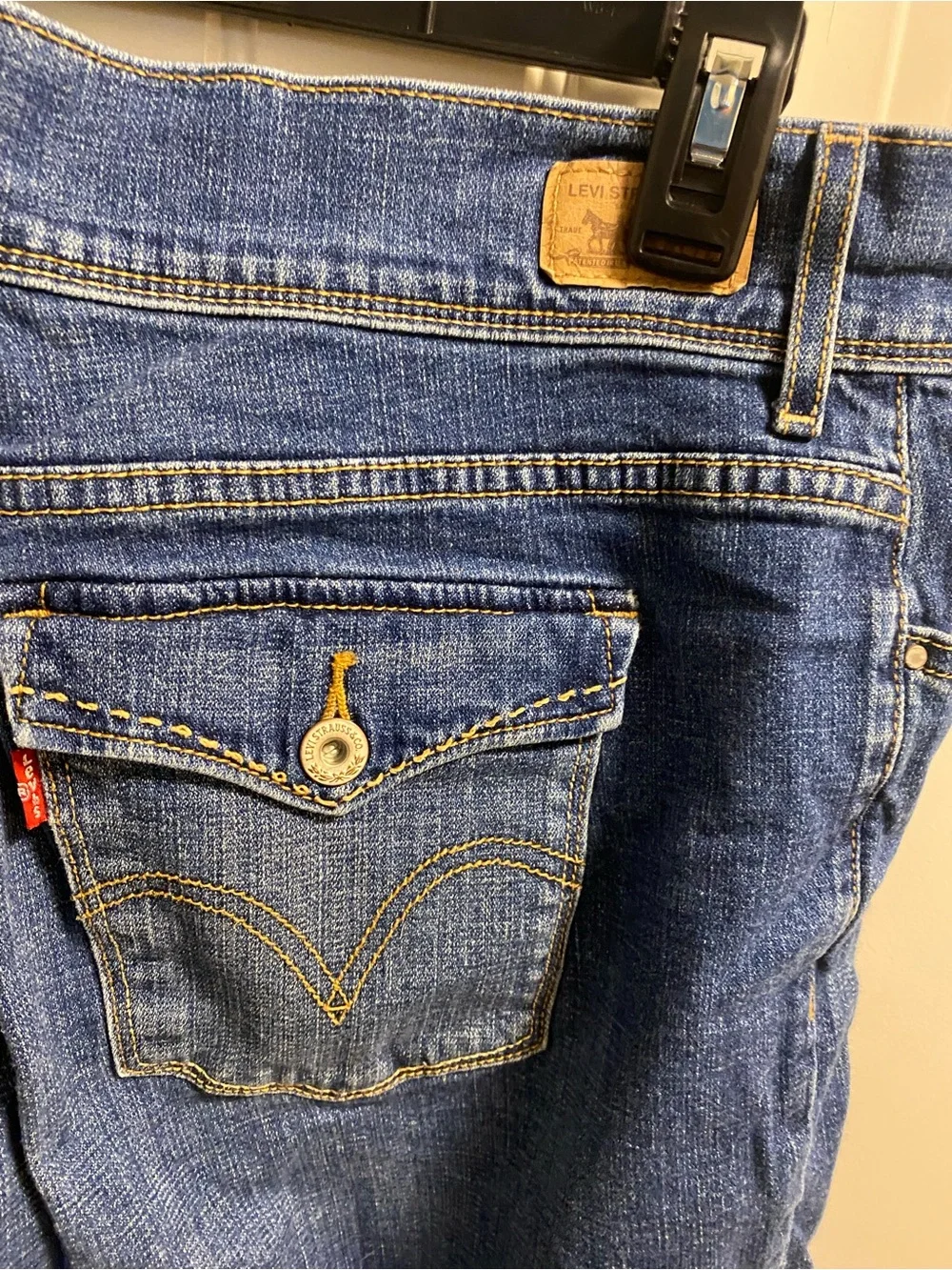 Levis Jeans Shorts 515 Bermuda Stretch Blue Denim Rolled Cuff Flap Pockets